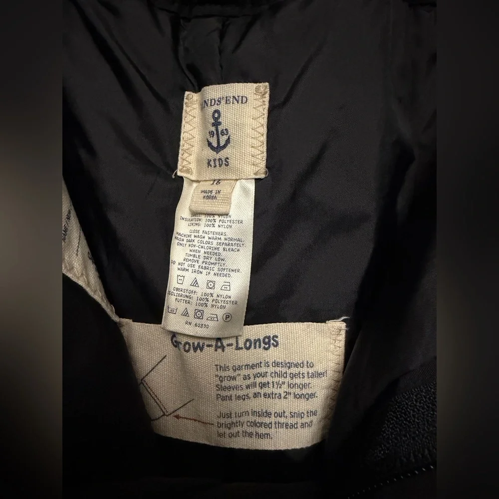 Lands End Kids Ski Snow Board Pants Sz 16 Grow-A-Longs Insulated Black Nylon